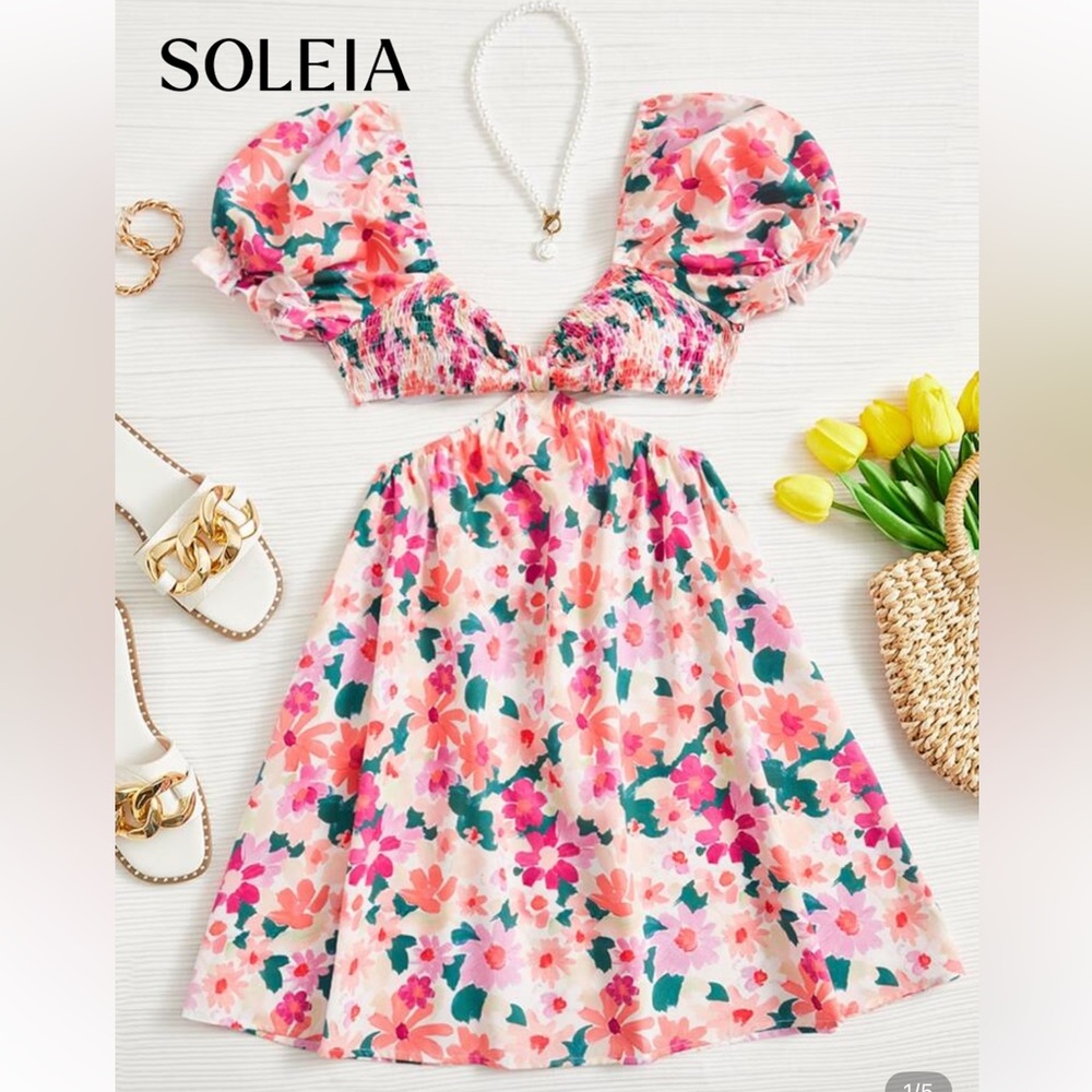 Floral Pink and Green Dress